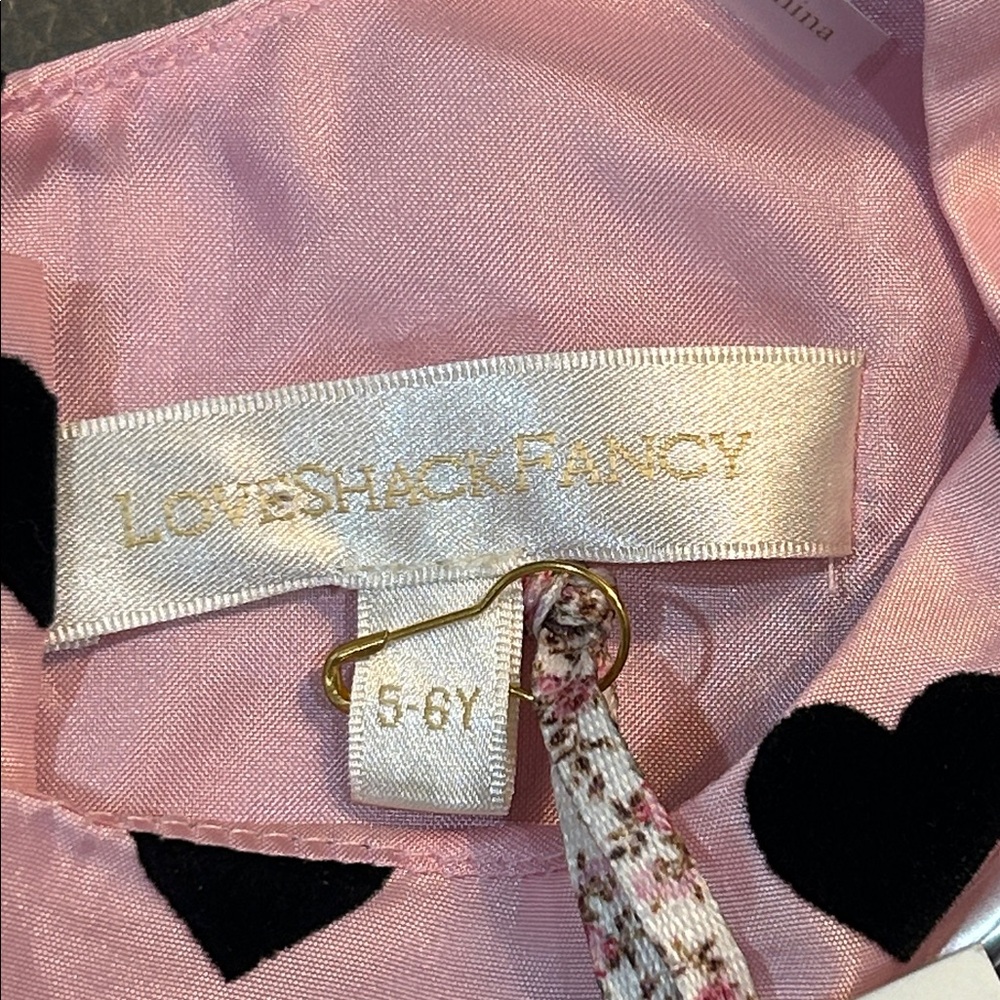 Love Shack Fancy Pink Dress with Black velvet Heart Pattern. NWT, size 5/6Y - Picture 2 of 8